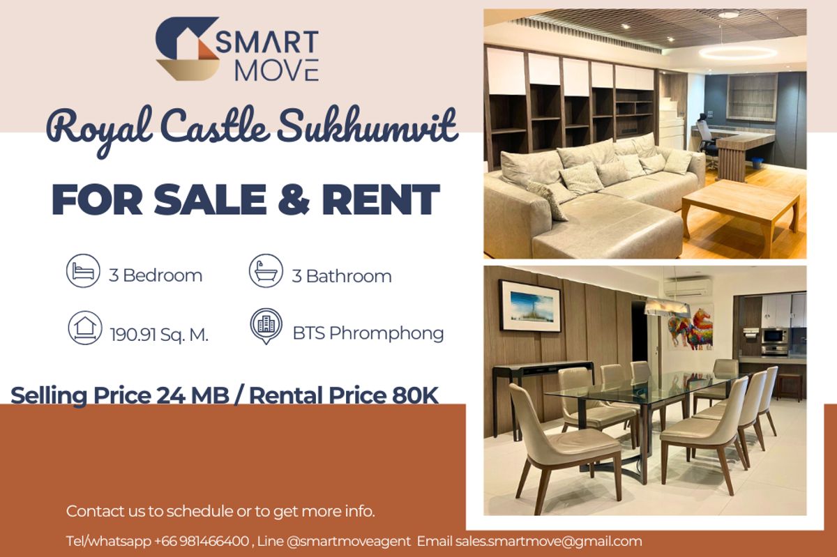 CondoSukhumvit, Asoke, Thonglor : 🔥 For Sale - Rent !! 🔥 Code C20230203376..........Royal Castle Sukhumvit, 3 bedroom, 3 bathroom, 1 maid's room, furnished, ready to move in, Special Deal!!📣📣