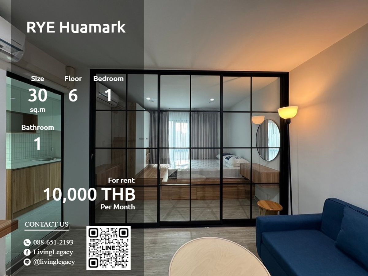 For RentCondoLadkrabang, Suwannaphum Airport : LV62ZUZ3 Condo for Rye Huamark 30 sq.m., 6th floor, Line ID: @livingLegacy