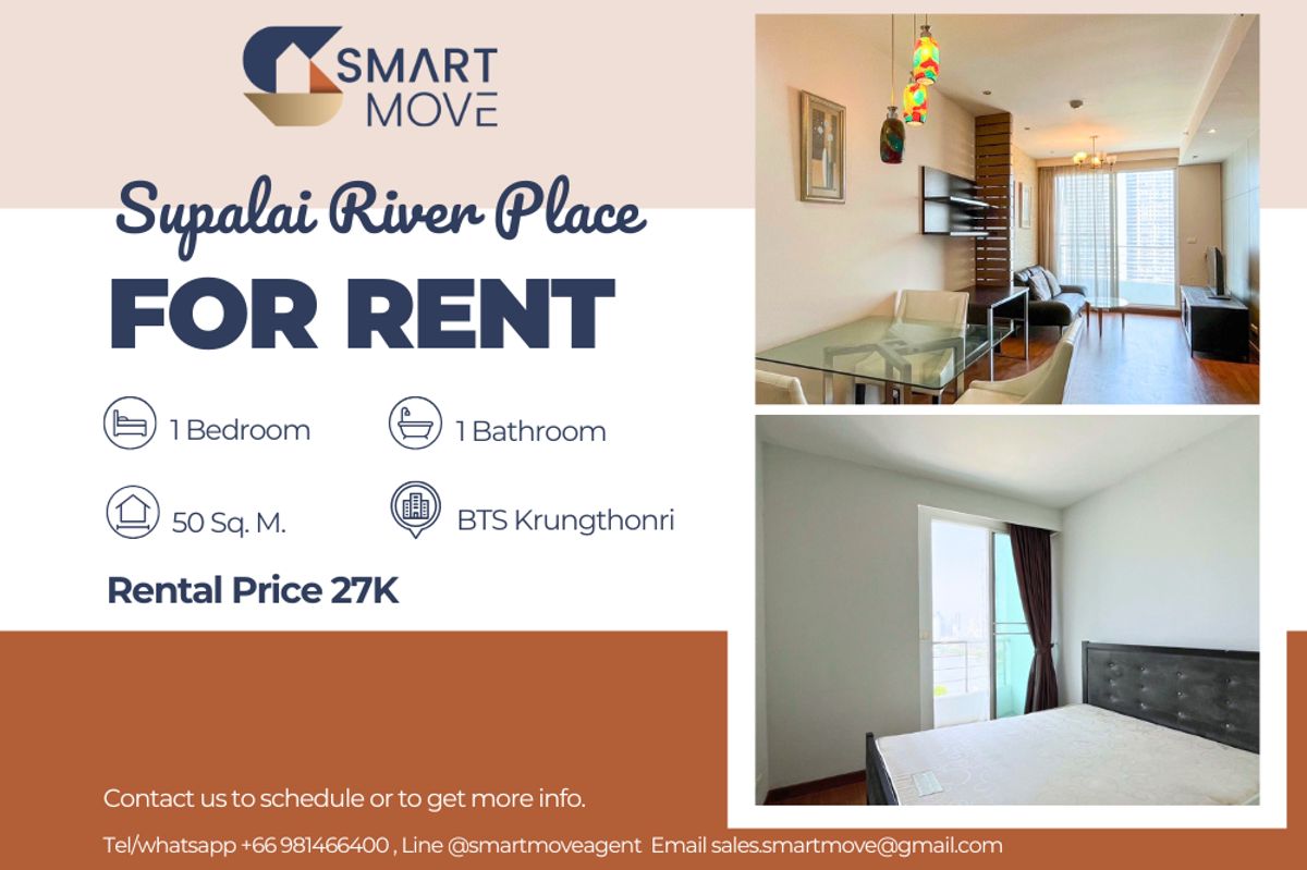 ให้เช่าคอนโดวงเวียนใหญ่ เจริญนคร : 🔥 สำหรับเช่า !!🔥 Code C20250400037..........Supalai River Place, 1 ห้องนอน, 1 ห้องน้ำ, ชั้นสูง 26++, แต่งครบ, พร้อมเข้าอยู่ 📣📣
