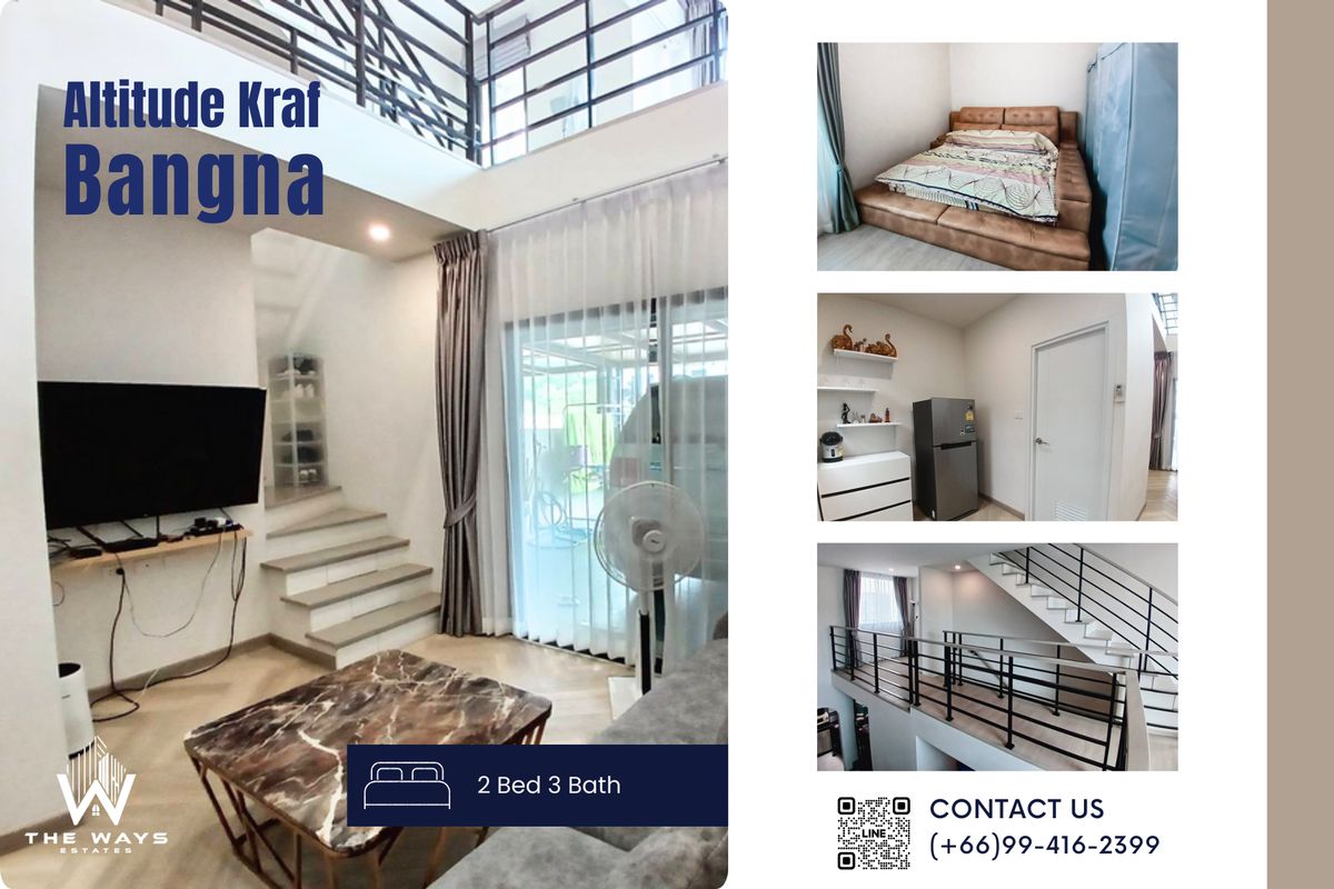ให้เช่าทาวน์โฮมบางนา แบริ่ง ลาซาล : ให้เช่า ทาวน์โฮม 3 ชั้น สไตล์มินิมอล | Altitude Kraf Bangna บรรยากาศดี วิวสวนขนาดใหญ่ ยินดีรับสัตว์เลี้ยง