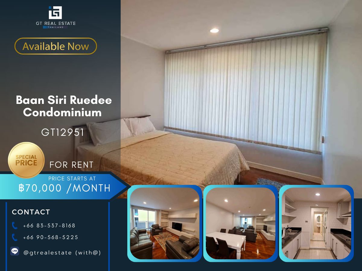 For RentCondoWitthayu, Chidlom, Langsuan, Ploenchit : Baan Siri Ruedee Condominium Condo is convenient to travel near the BTS train. Ready to stay immediately  