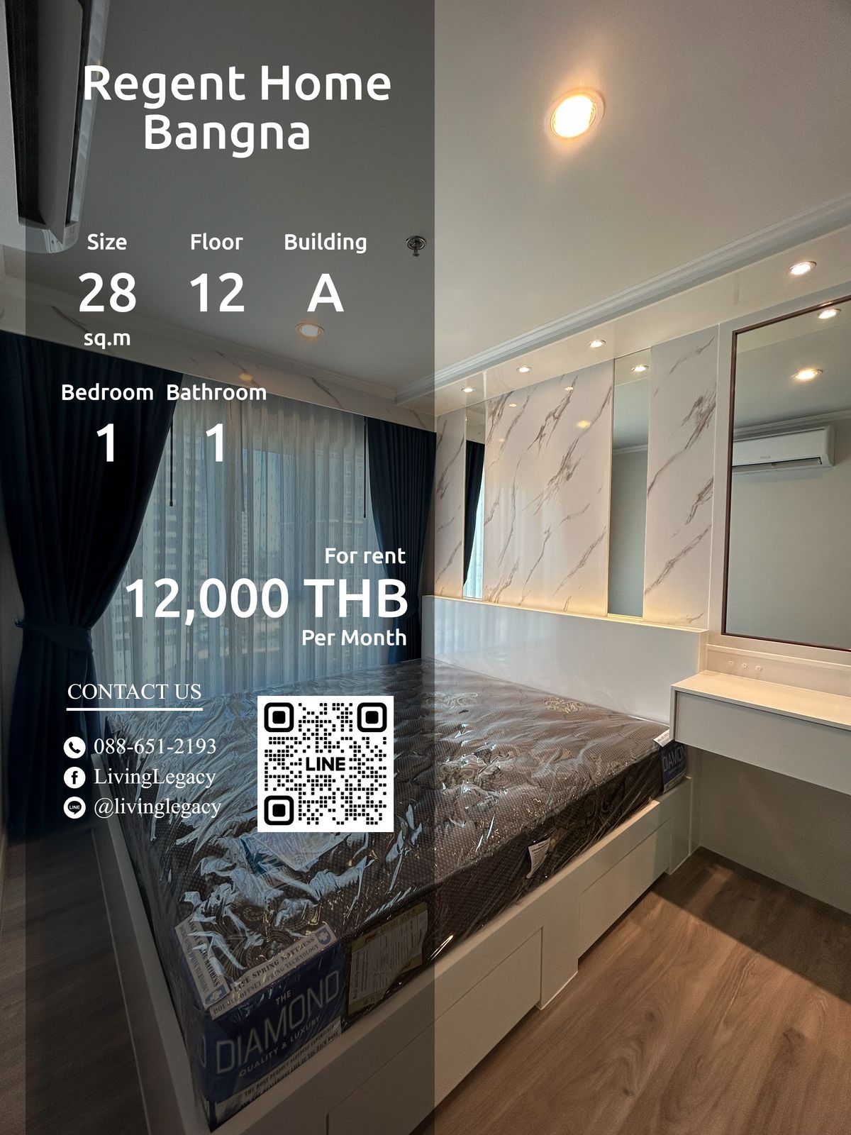 For RentCondoBangna, Bearing, Lasalle : SV0I3J Condo Regent Home Bangna 28 sq.m., Floor 12, Line ID: @livingLegacy