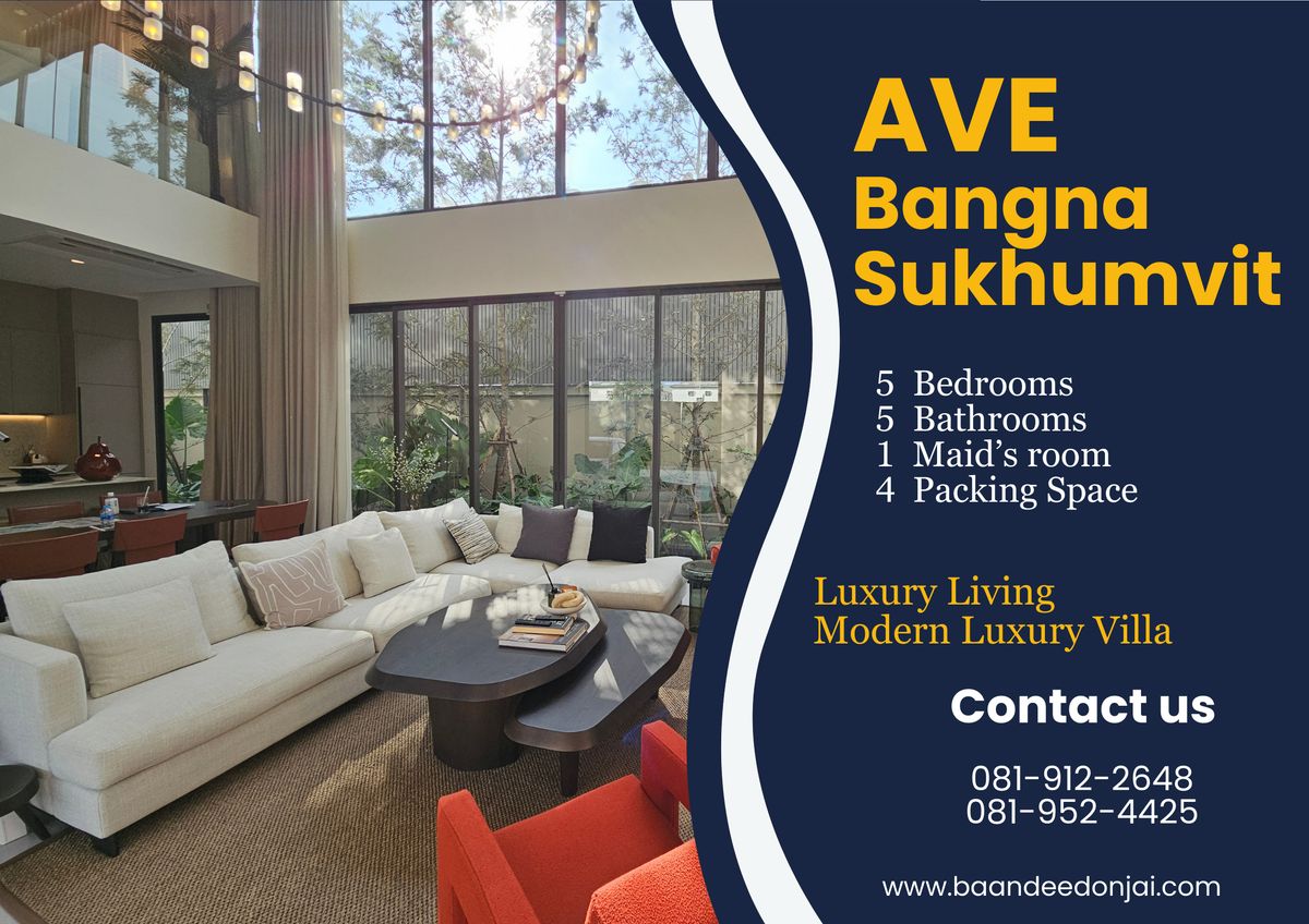For SaleHouseSamut Prakan,Samrong : AVE Bangna-Sukhumvit | Modern Luxury 3-storey single house 5 beds, 6 baths, of 70 sq.w. (421 sq.m.) 15mins to the airport