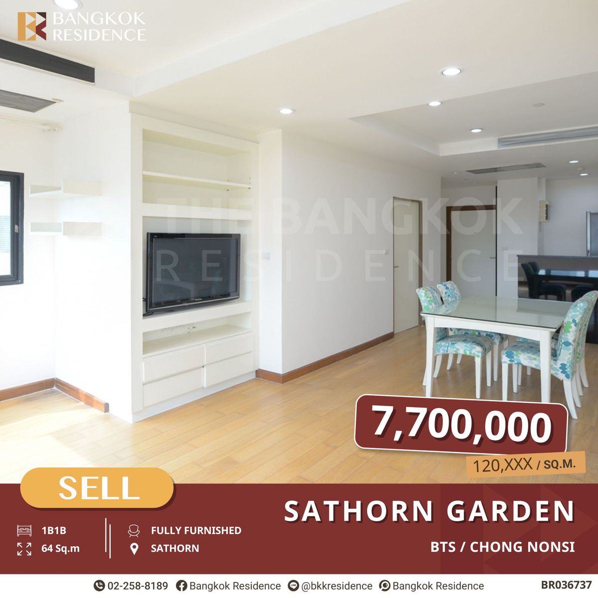 For SaleCondoSathorn, Narathiwat : Lifestyle in the Heart of the City! Sathorn Garden, Spacious 78 Sq.m. near BTS Chong Nonsi