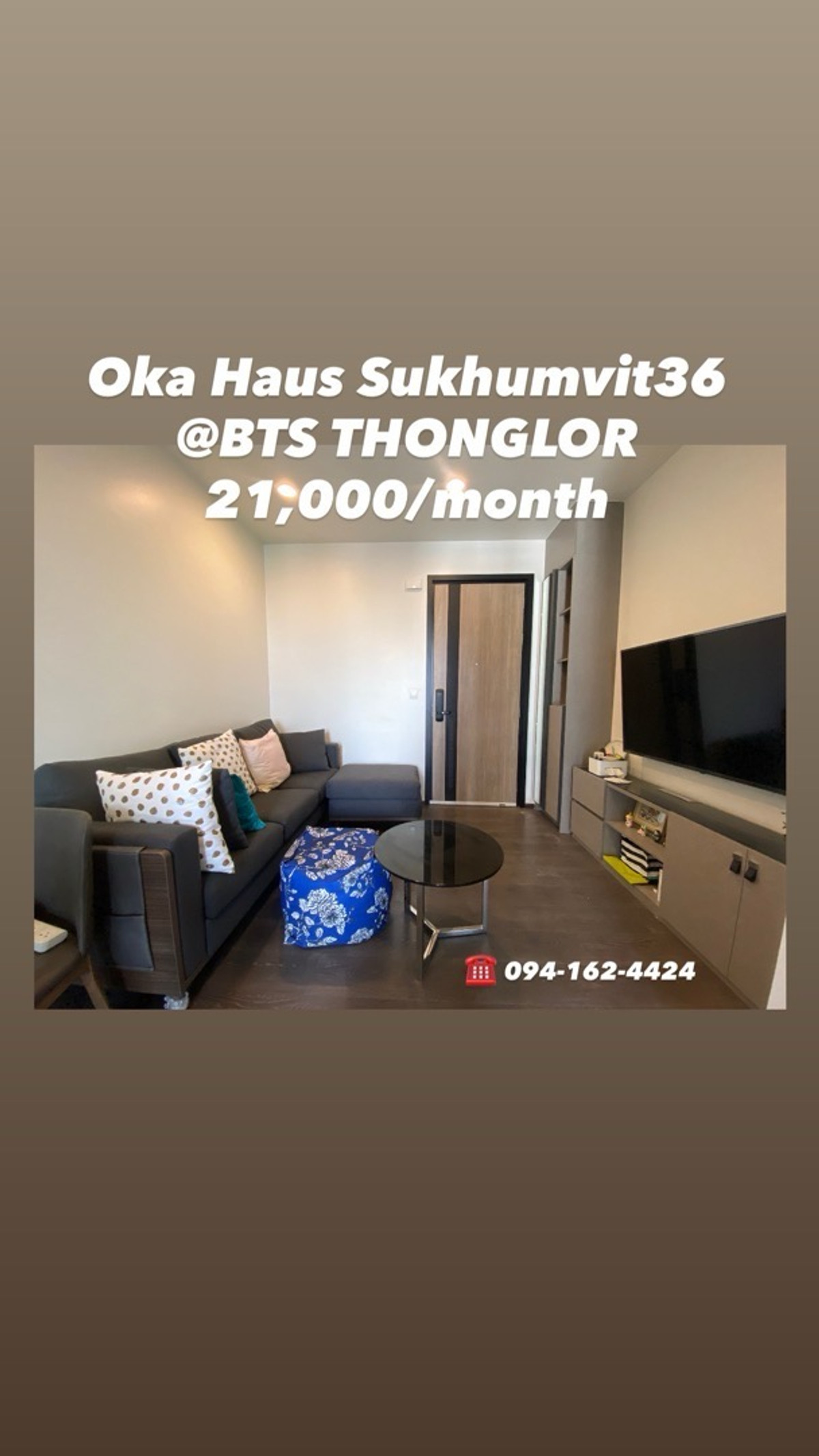 For RentCondoSukhumvit, Asoke, Thonglor : Oka haus 🔥21,000🔥 ,, Oka House Sukhumvit 36 ​​Big 1 Bedroom 36SQM. 📲tel/Line: 094-162-4424