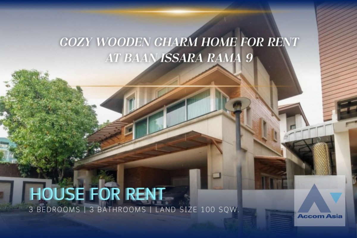 For RentHouseRamkhamhaeng, Hua Mak : 🔼 AccomA 🔽 Cozy Wooden Charm with Full Furnishings, 3BR Home for Rent at Baan Issara Rama 9 (AA42276)