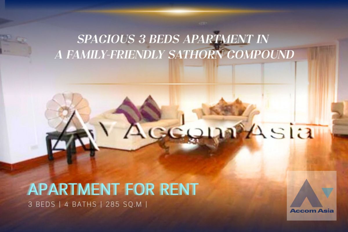 ให้เช่าสาทร นราธิวาส : 🔼 AccomA 🔽 Pet friendly Spacious 3-Bedroom Apartment in a Family-Friendly Sathorn Compound at Perfect life in Bangkok (1516765)