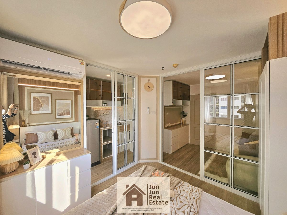 For SaleCondoNawamin, Ramindra : 💥 New, lift room+new air conditioner 18,000BTU💥 Lumpini Condo Town, Nawamin Ramintra, new renovated corner room 22.66 sq.m., 16th floor, Building D
