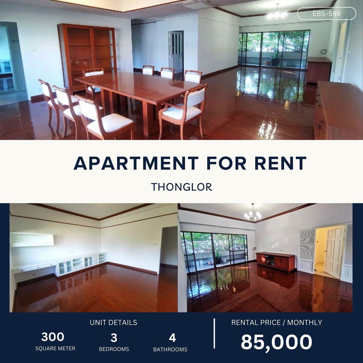 ให้เช่าสุขุมวิท อโศก ทองหล่อ : Perfect for Family - Big-Sized Apartment in Thonglor 3B4B 300 sqm 85,000 per month