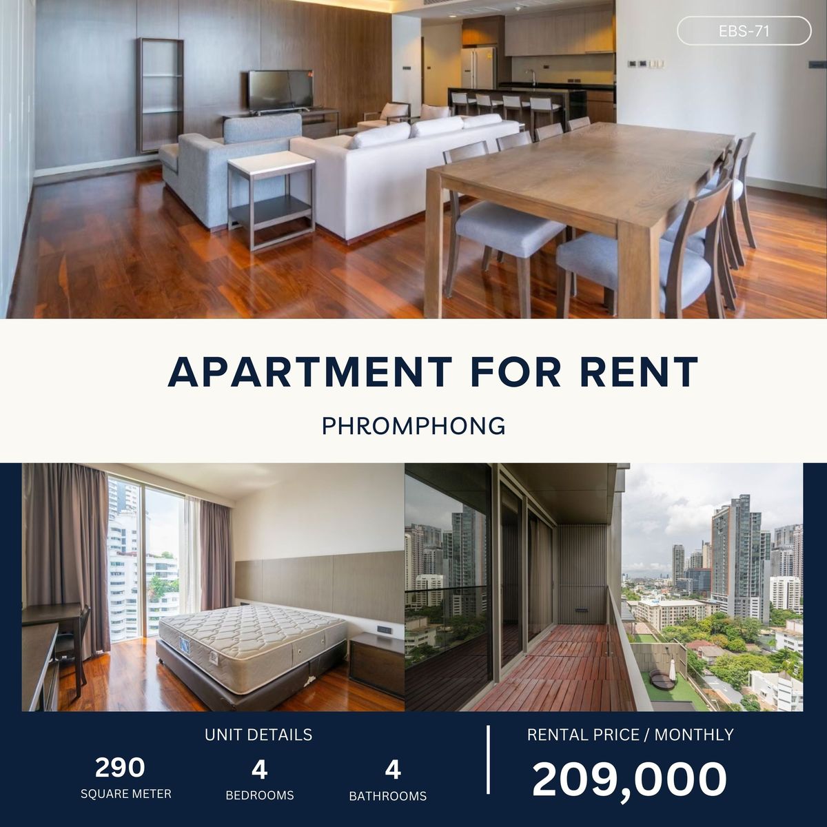 ให้เช่าสุขุมวิท อโศก ทองหล่อ : Modern Luxury Apartment Sukhumvit 30 4 Bed 4 Bath 290 sqm — 209,000 per month