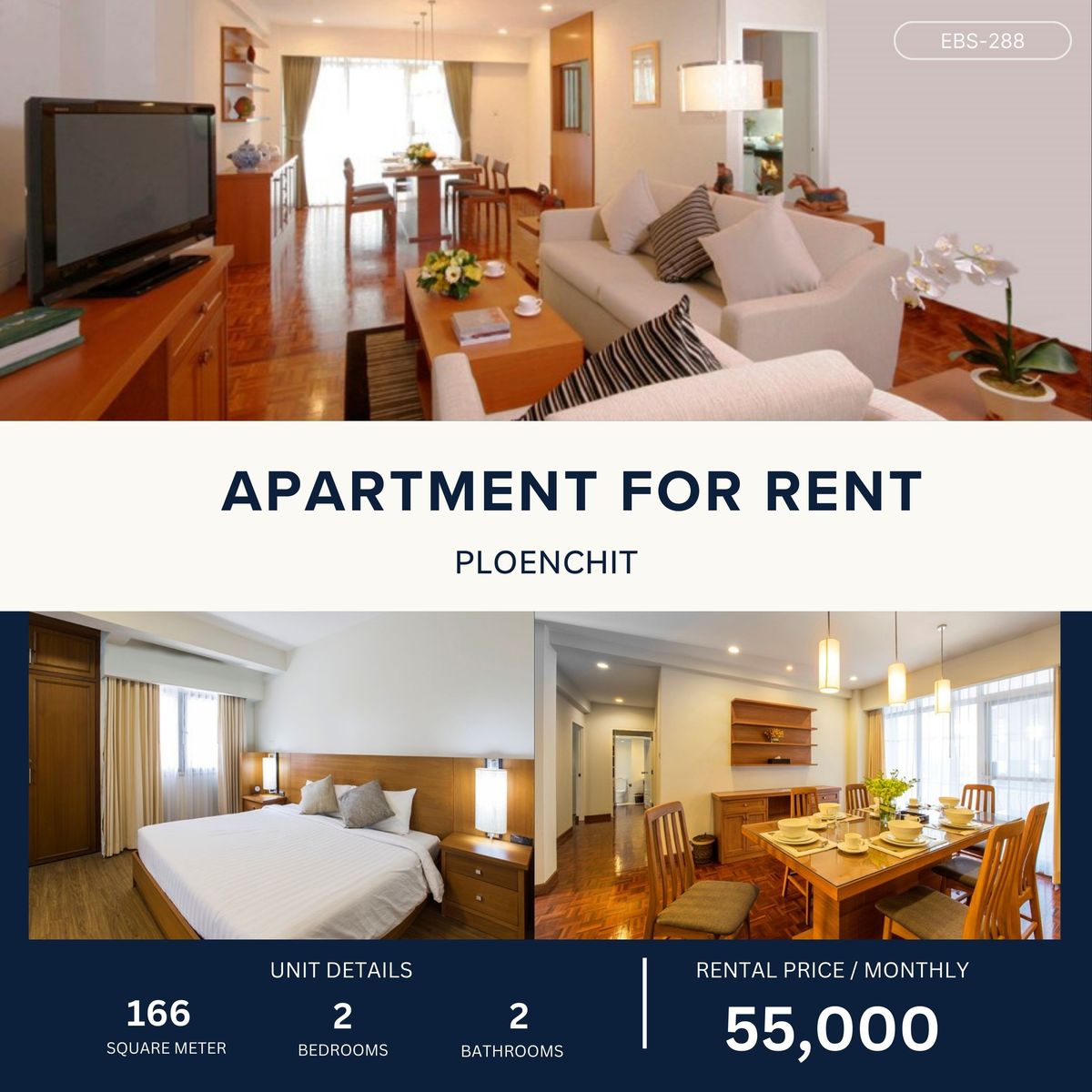 ให้เช่าวิทยุ ชิดลม หลังสวน : Low-rise Apartment 400 metre  from BTS Ploenchit 2BR 166 sqm 55,000