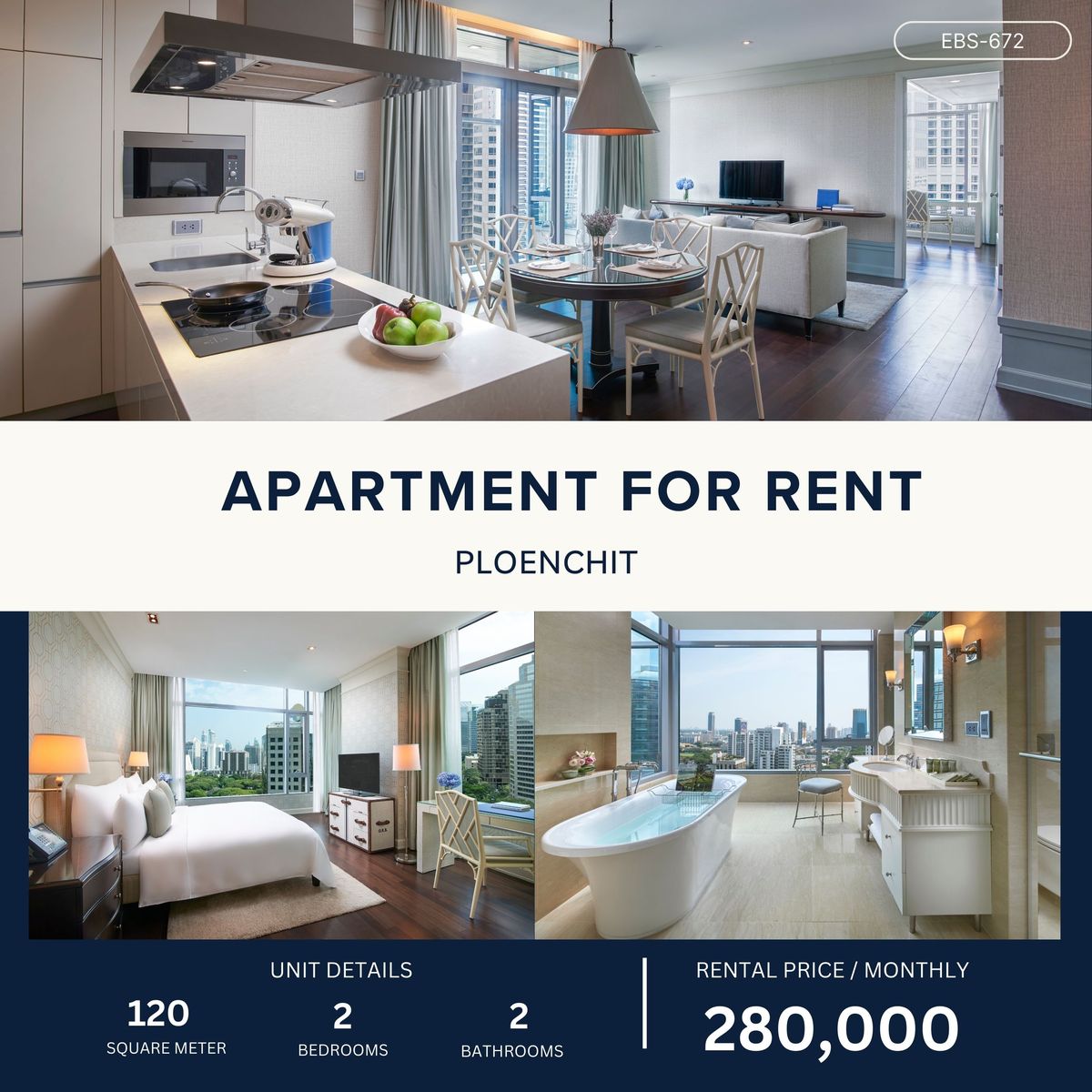 ให้เช่าวิทยุ ชิดลม หลังสวน : Classy Apartment on Wireless Road 2 Bed Park view, World-class service 280,000 per month