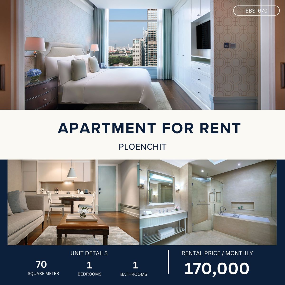 ให้เช่าวิทยุ ชิดลม หลังสวน : Classy Apartment on Wireless Road 1 Bed Park view, World-class service 170,000 per month