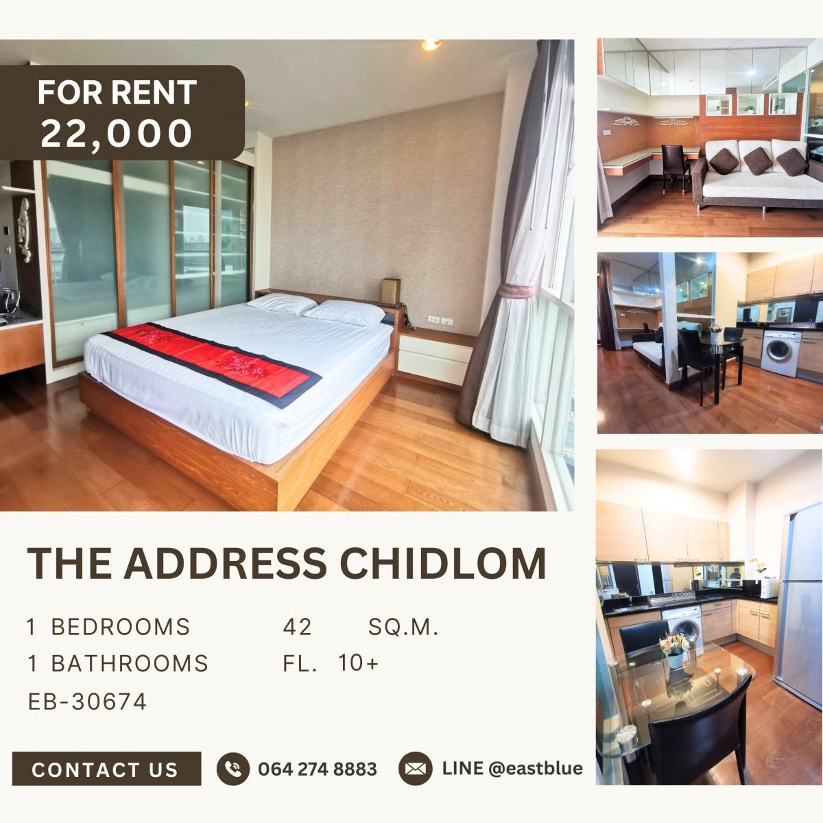 For RentCondoWitthayu, Chidlom, Langsuan, Ploenchit : The Address Chidlom, 1 bed, 22000 per month