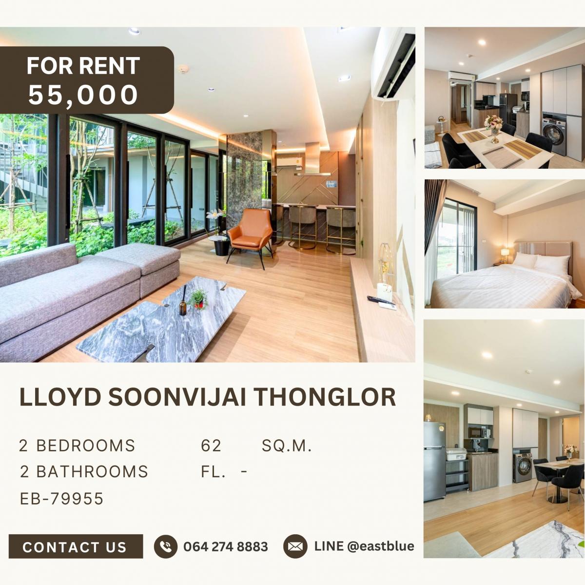 For RentCondoRama9, Petchburi, RCA : Lloyd Soonvijai Thonglor, 2 bed, 55000 per month