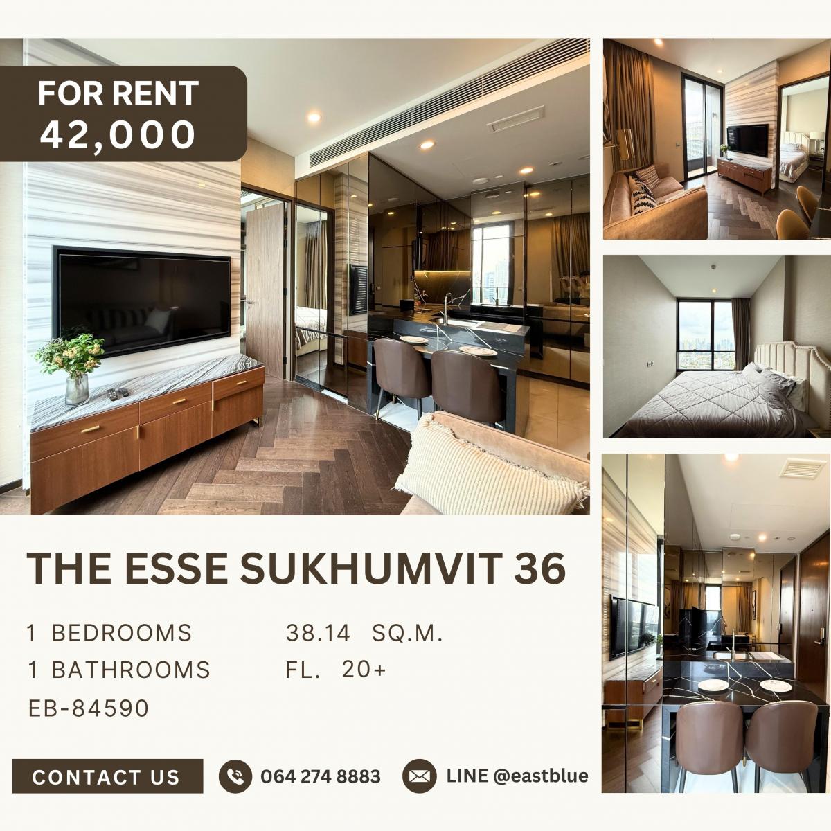 ให้เช่าคอนโดสุขุมวิท อโศก ทองหล่อ : The Esse Sukhumvit 36, 1 bed, 42000 per month