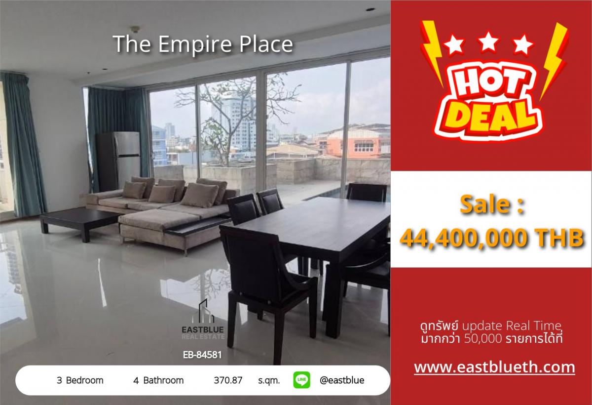 For SaleCondoSathorn, Narathiwat : Luxury ready to move in! 3 bedrooms, 4 bathrooms at The Empire Place near BTS Chong Nonsi
Spacious area of 370 sqm. Price 44.4 million, city view in the heart of Silom!