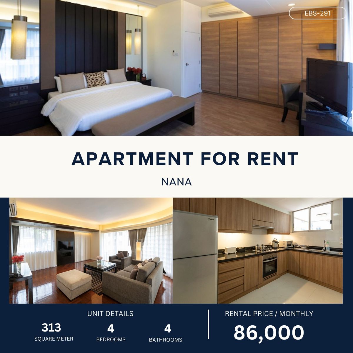 ให้เช่านานา : Large Unit Apartment in Ploenchit 4 Bed 313 sqm 86,000 per month