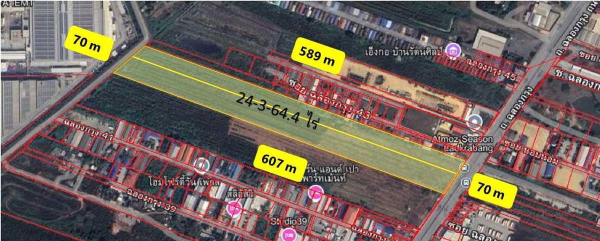 ขายที่ดินลาดกระบัง สุวรรณภูมิ : ขายที่ดิน ติดถนนฉลองกรุง 24 ไร่ 3 งาน 64.4 ตร.ว. ใกล้ สนามบินสุวรรณภูมิ