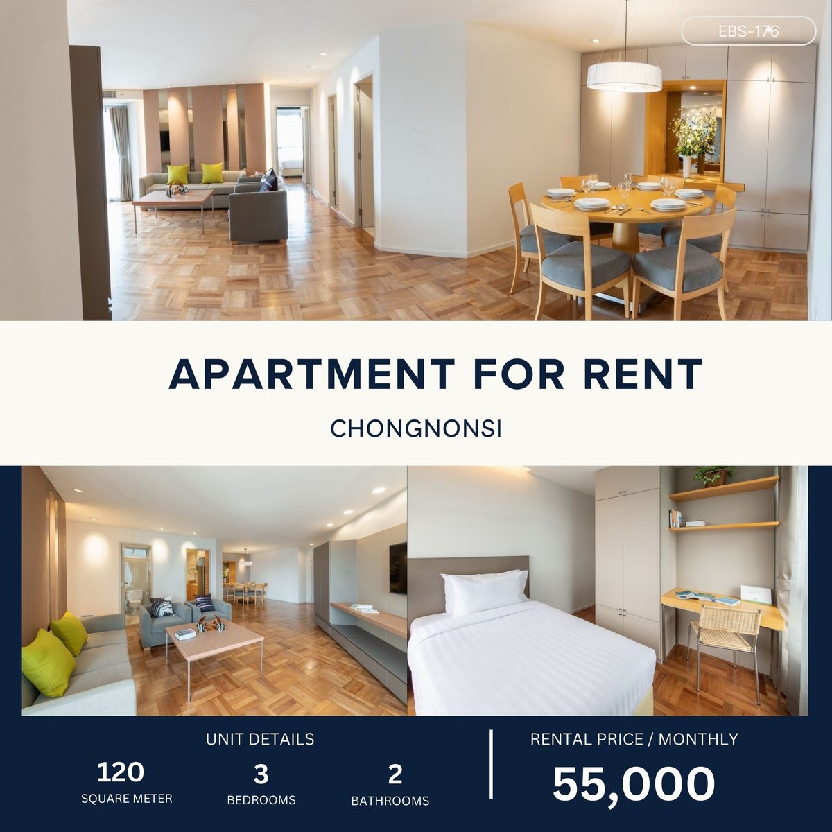 ให้เช่าสาทร นราธิวาส : Resort-style Apartment in Chongnonsi 3B2B 120 sqm 55,000