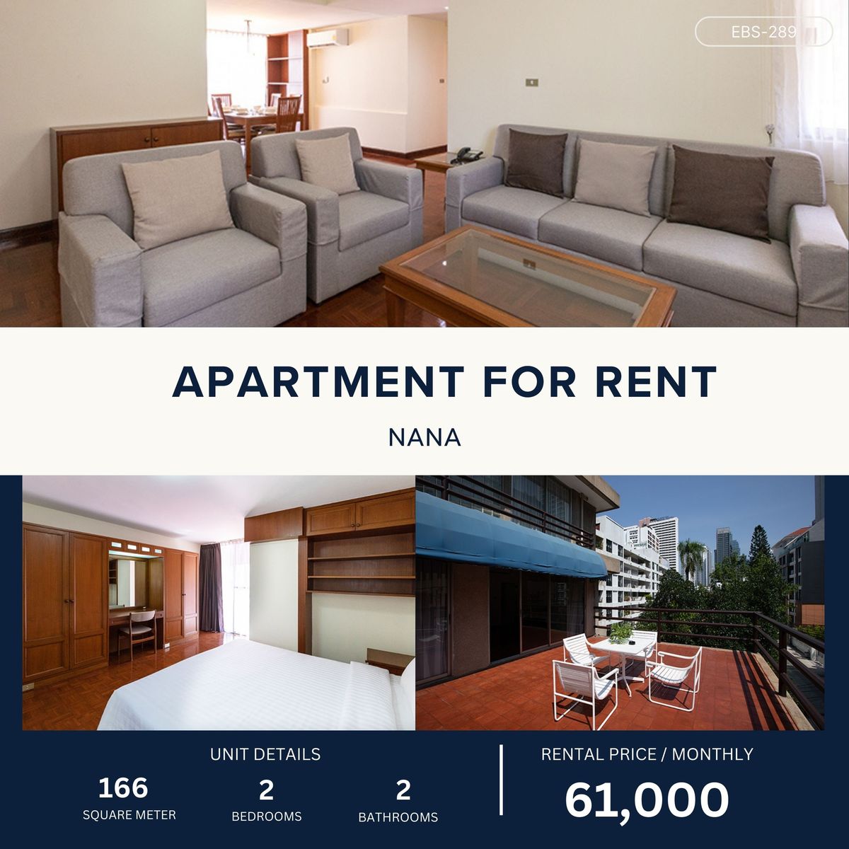 ให้เช่านานา : Large Unit Apartment in Ploenchit 2 Bed 166 sqm 61,000 per month