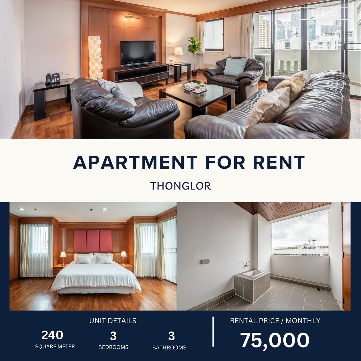 ให้เช่าสุขุมวิท อโศก ทองหล่อ : Homey and Cozy Apartment - Feel like home in Thonglor 3BR 240 sqm 75,000 per month