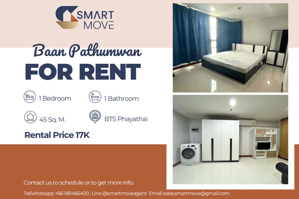 For RentCondoRatchathewi,Phayathai : 🔥 For Rent !!🔥 Code C20240800017..........Baan Pathumwan, 1 bedroom, 1 bathroom, high floor 19++, furnished, ready to move in 📣📣