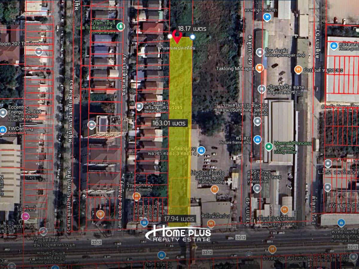 For SaleLandPathum Thani,Rangsit, Thammasat : Land attached to Lam Luk Ka Plaza Market, Lam Luk Ka Road, 1 Rai 3 ngan 86.7 square wah (good location to invest)