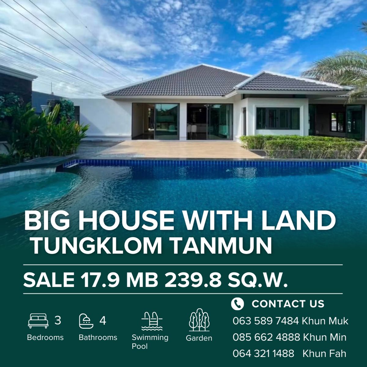 ขายบ้านพัทยา บางแสน ชลบุรี สัตหีบ : Luxury Pool Villa For Sale in South Pattaya – 239.8 sqw. | 3BR | 17.9 MB