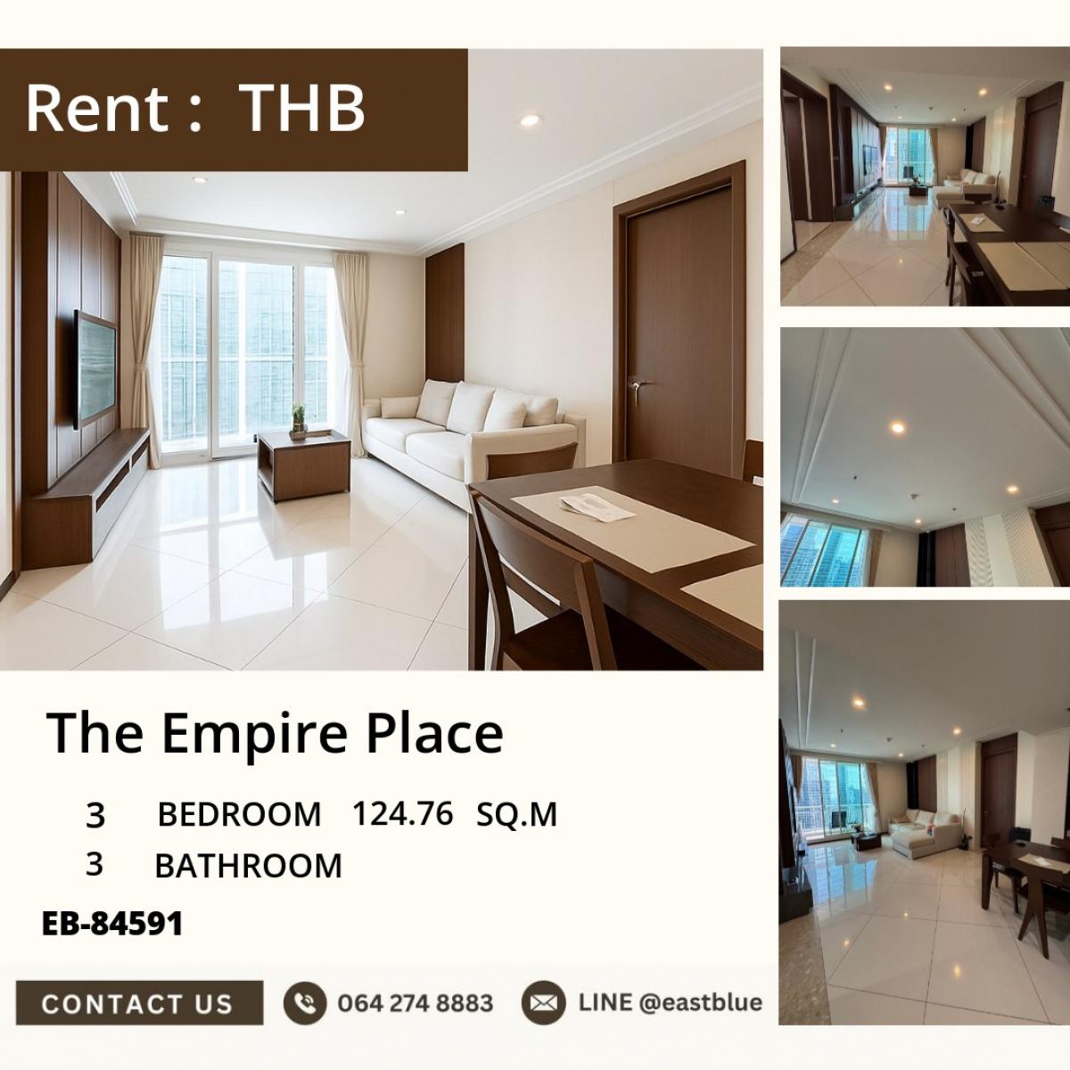 For SaleCondoSathorn, Narathiwat : 22/03/2026, Outstanding condo with 3 bathrooms ready to move in at the heart of Silom!The Empire Place near BTS Chong Nonsi priced at 21 million. 0642748883