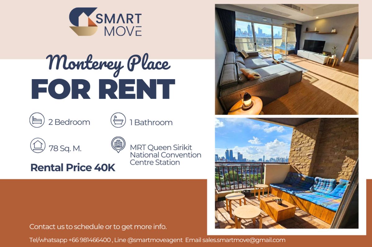 For RentCondoSukhumvit, Asoke, Thonglor : 🔥 For Rent !!🔥 Code C20250400049..........Monterey Place, 2 bedroom, 1 bathroom, high floor, furnished, ready to move in 📣📣