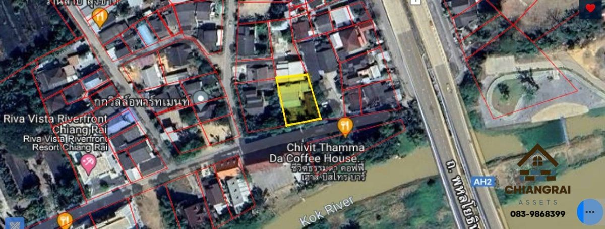 For SaleLandChiang Rai : Land with buildings for sale in Chiang Rai,  very close to the Kok River, 167 sqw.