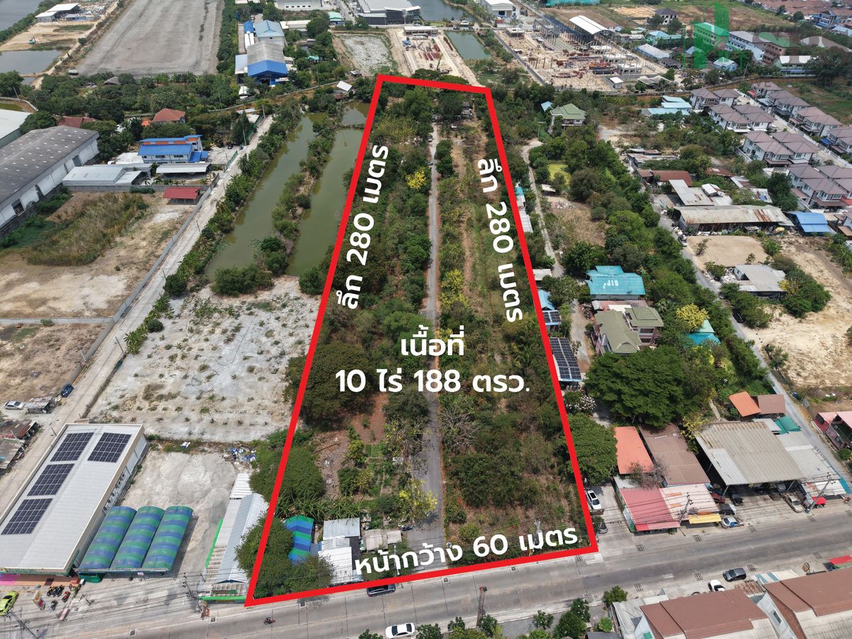 For SaleLandSamut Prakan,Samrong : Beautiful plot of land for sale Golden location in the heart of Bang Phli, area of ​​10 rai 188 sq.w. on the road