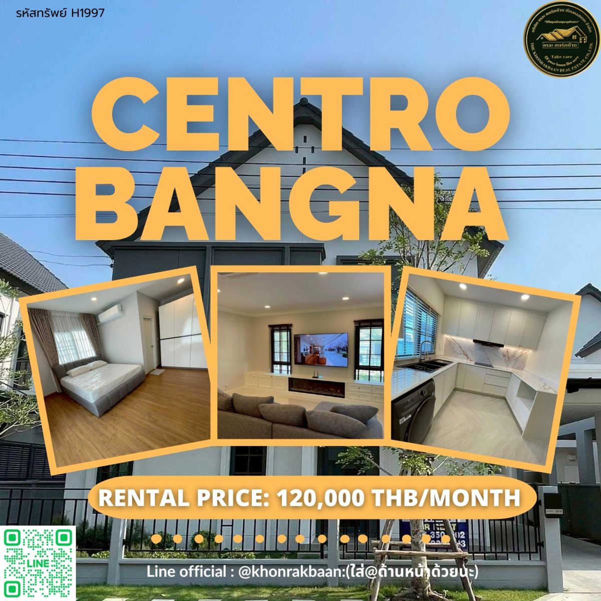 ให้เช่าบ้านบางนา แบริ่ง ลาซาล : RENT:รหัสทรัพย์ H1997 🏡บ้านใหม่ให้เช่า Centro Bangna !!Fully Furnished!! 🛒อยู่หลังMega Bangna 