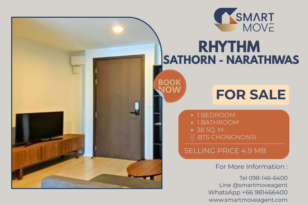 For SaleCondoSathorn, Narathiwat : ⚡️⚡️ Sale with tenant !! ⚡️⚡️Code C20221201033.......Rhythm Sathorn - Narathiwas, 1 bedroom, 1 bathroom, high floor 20++, South Facing, furnished, Special Deal!!📢📢