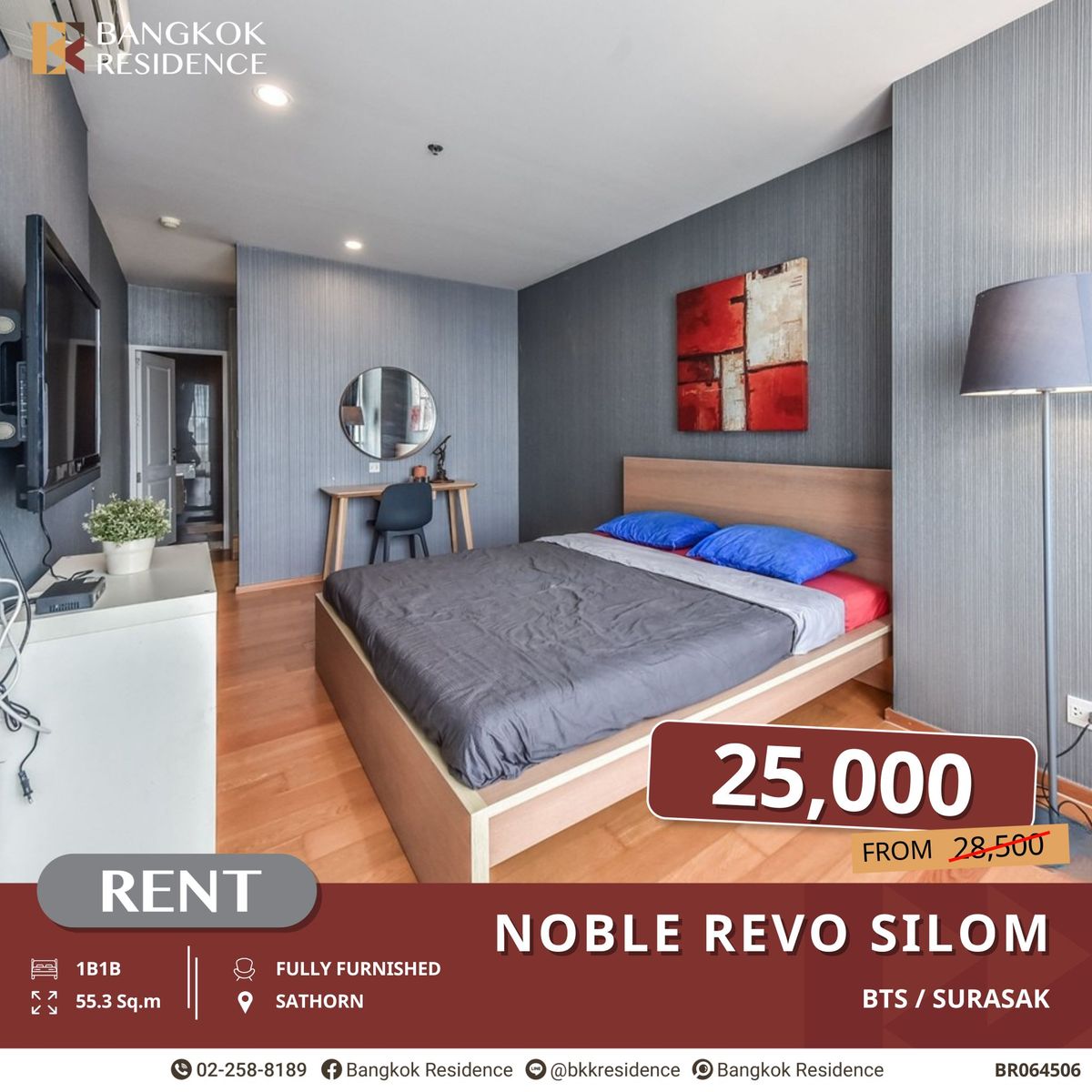 For RentCondoSathorn, Narathiwat : Spacious Unit in the Heart of Silom! Noble Revo Silom Only 25K near BTS Surasak