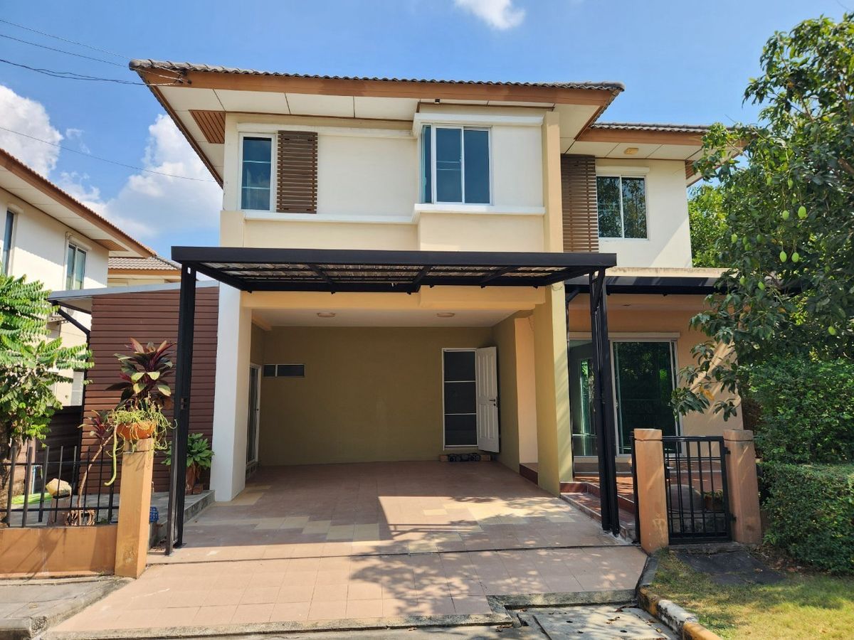 For SaleHousePathum Thani,Rangsit, Thammasat : House for sale, Habitia Ratchapruek, 3 bedrooms, 3 bathrooms, plot on the side of the garden.