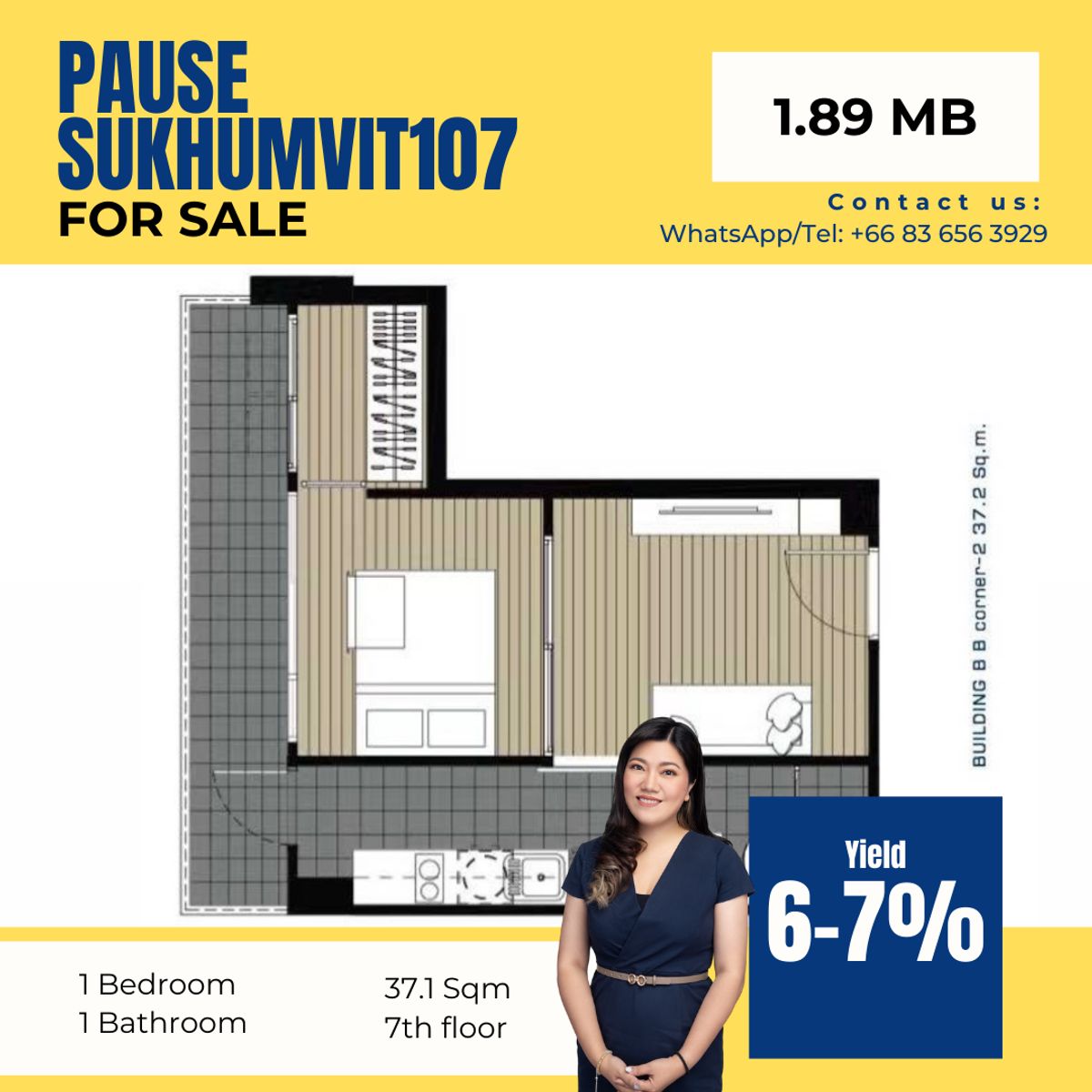 ขายคอนโดบางนา แบริ่ง ลาซาล : 🔥Hot deal🔥 best price in the market Pause Sukhumvit 107 Condominium fully furnished city view high floor for sale Special price 1.89 mb.