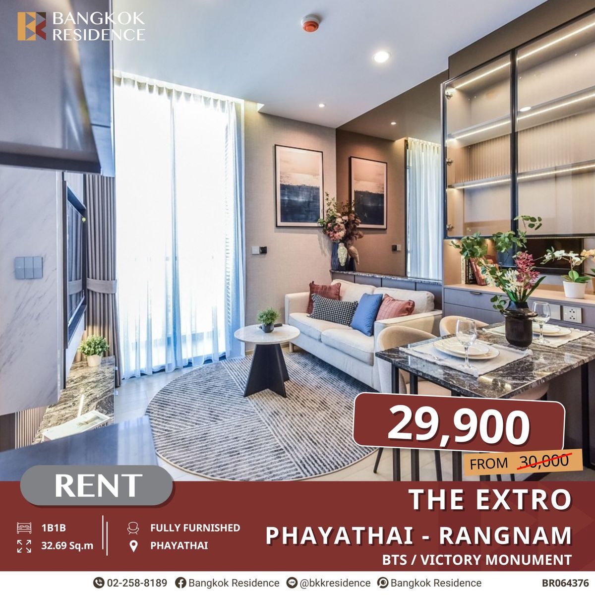 For RentCondoRatchathewi,Phayathai : The Extro Phayathai-Rangnam, Stylish 1 Bedroom Condo Near BTS Victory Monument