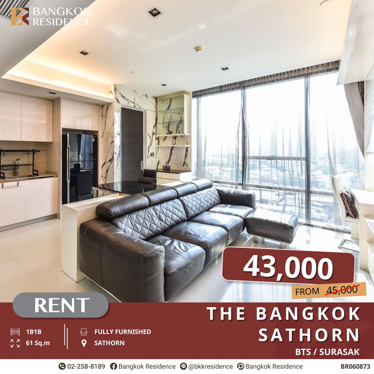 ให้เช่าคอนโดสาทร นราธิวาส : Ultimate Luxury! The Bangkok Sathorn 1B1B พร้อม Sky Pool ใกล้ BTS สุรศักดิ์
