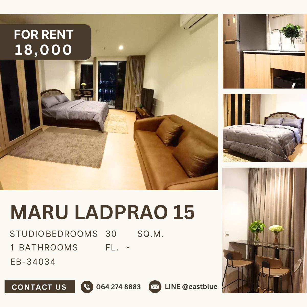For RentCondoLadprao, Central Ladprao : Maru Ladprao 15, Studio bed, 18000 per month