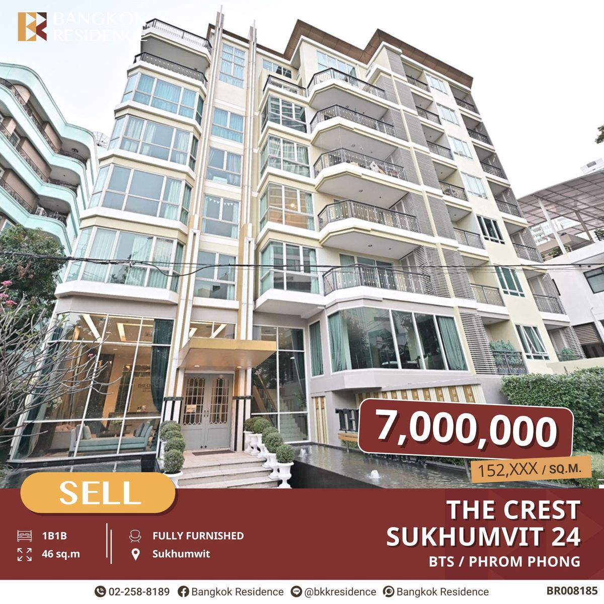 ขายคอนโดสุขุมวิท อโศก ทองหล่อ : ราคาดี! The Crest 1B1B ลดจาก 8.28MB เหลือ 7MB ใกล้ BTS พร้อมพงษ์