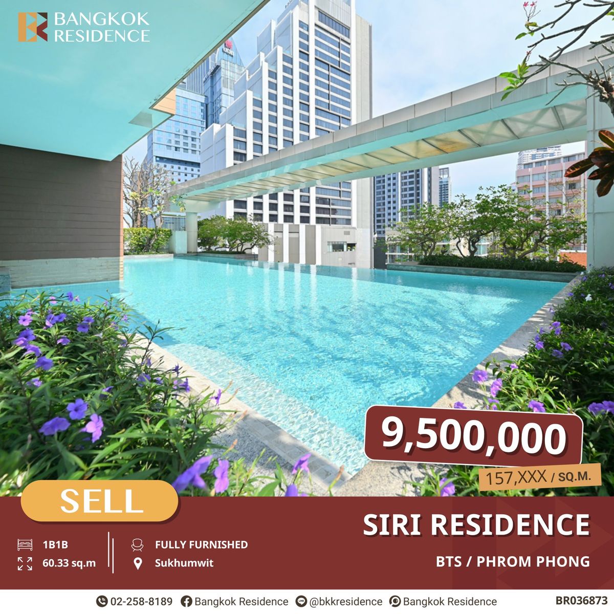 ขายคอนโดสุขุมวิท อโศก ทองหล่อ : ใกล้เอ็มโพเรียม! Siri Residence 1นอน 60ตรม. ใกล้ BTS พร้อมพงษ์