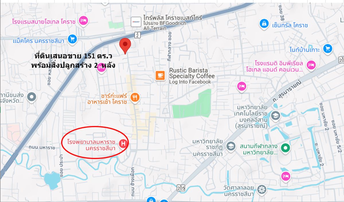 ขายสำนักงานโคราช นครราชสีมา : ขายที่ดิน ติดถนนช้างเผือก ใกล้แยกประโดก(พีกาซัส) ย่านเศรษฐกิจธุรกิจการค้า  เนื้อที่ 151 ตรว.  ผังเมืองรวมจังหวัด พื้นที่สีชมพู ประเภทชุมชน
