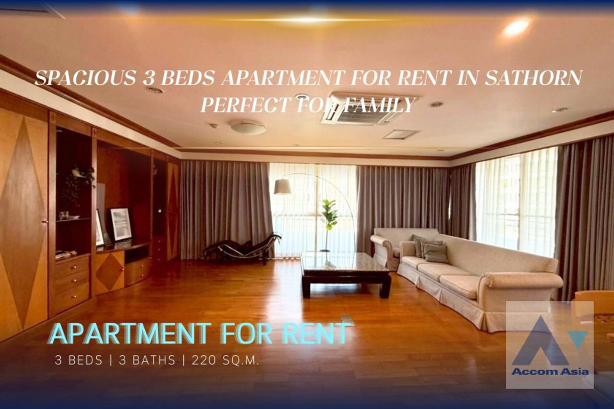 For RentSathorn, Narathiwat : 🔼 AccomA 🔽 Pet friendly 3 Bedrooms Apartment for Rent in Sathorn, Bangkok near BTS Chong Nonsi at Classic Contemporary Style (1000603)