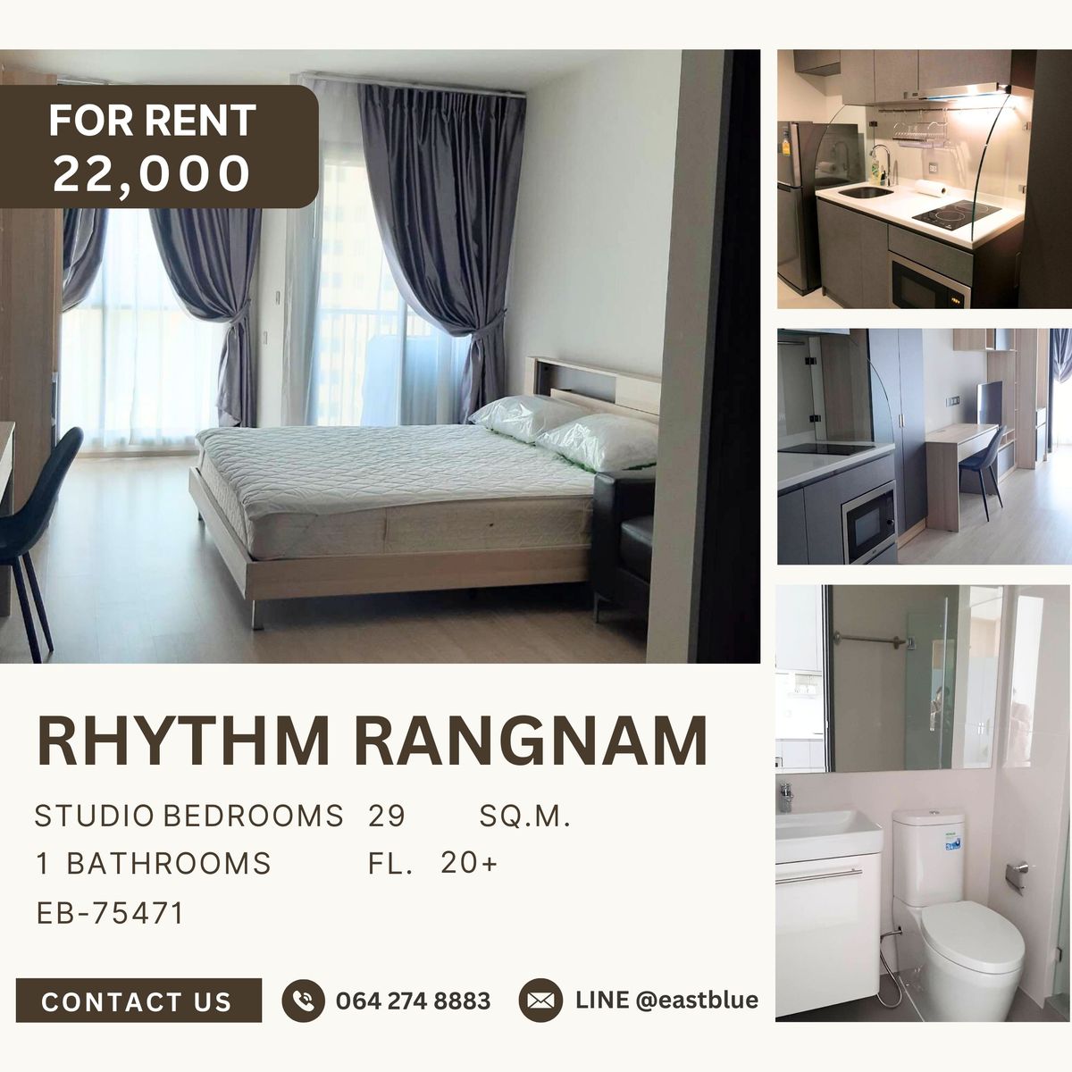 ให้เช่าคอนโดราชเทวี พญาไท : ⭐Rhythm Rangnam (ริธึ่ม รางน้ำ) ⭐คอนโดหรู วิวสวย ในซอยรางน้ำ อยู่ใกล้ BTS อนุสาวรีย์เดินเพียง 3 นาที เท่านั้น 22,000 บาท/เดือน