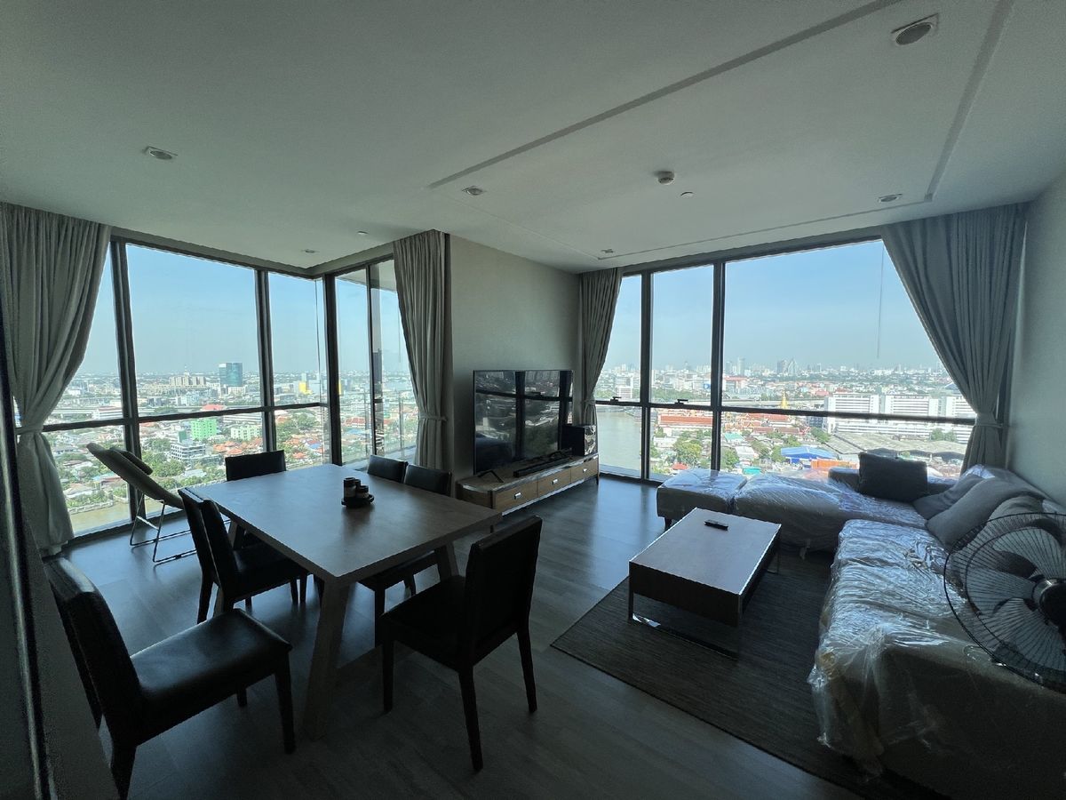For RentCondoBang Sue, Wong Sawang, Tao Pun : Rent a corner room, large room, 2 bedrooms, 94.5 sqm. View of the river, nearly 180 degrees, full of new rooms, cool breeze rooms Ready