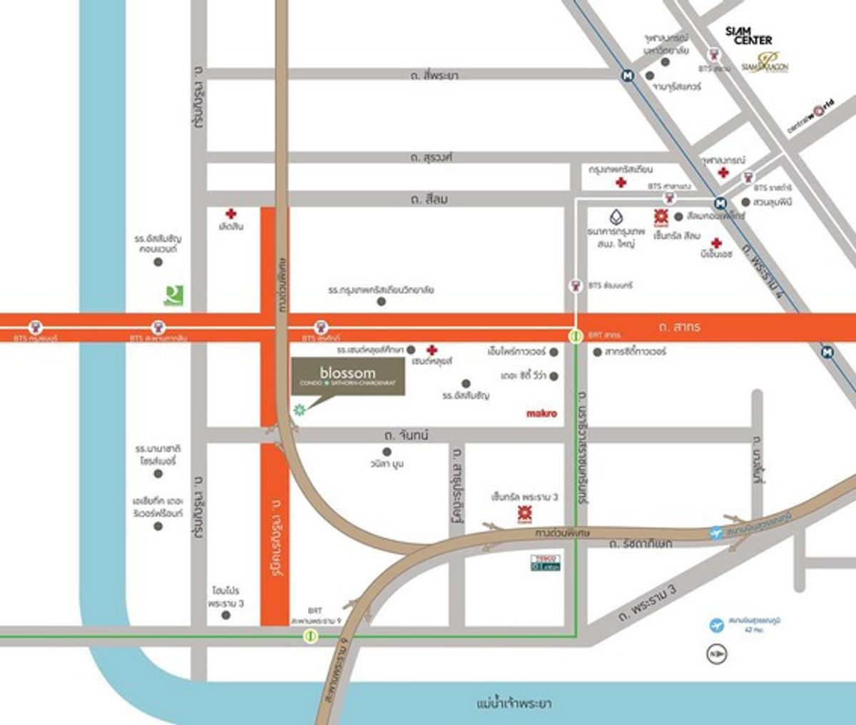 For SaleCondoSathorn, Narathiwat : Sell ​​Blossum Condo at Sathorn-Charoenrat, area 30 sq.m., 6th floor, complete furniture near BTS Surasak