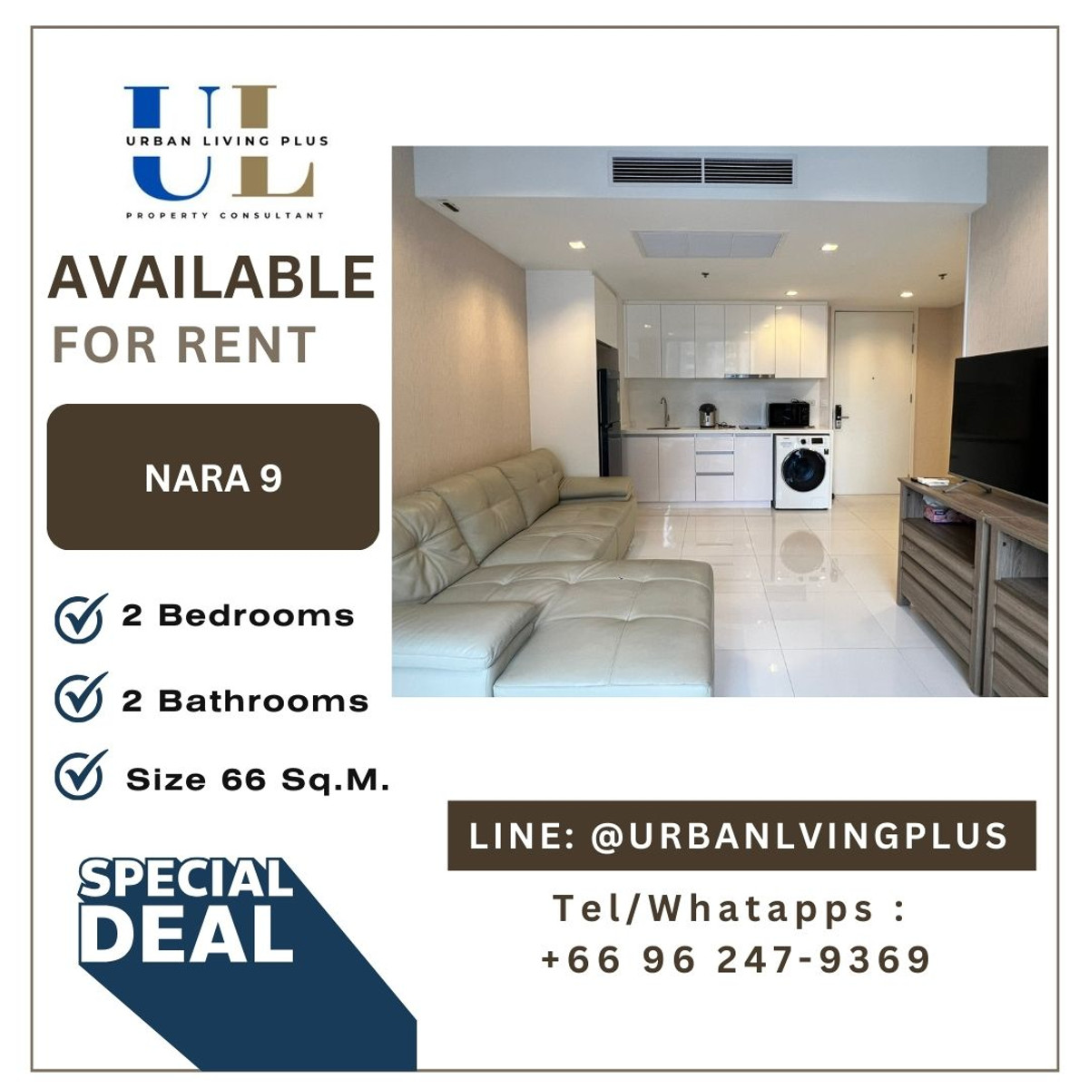 ให้เช่าคอนโดสาทร นราธิวาส : ( UL2503032 ) Tel/Line 096-2479369 !! ให้เช่า นาราไนท์ 2 ห้องนอน 2 ห้องน้ำ 66 ตร.ม. ห้องสวย ชั้นสูง วิวมหานคร ทิศเหนือ !!! 🔥🔥🔥