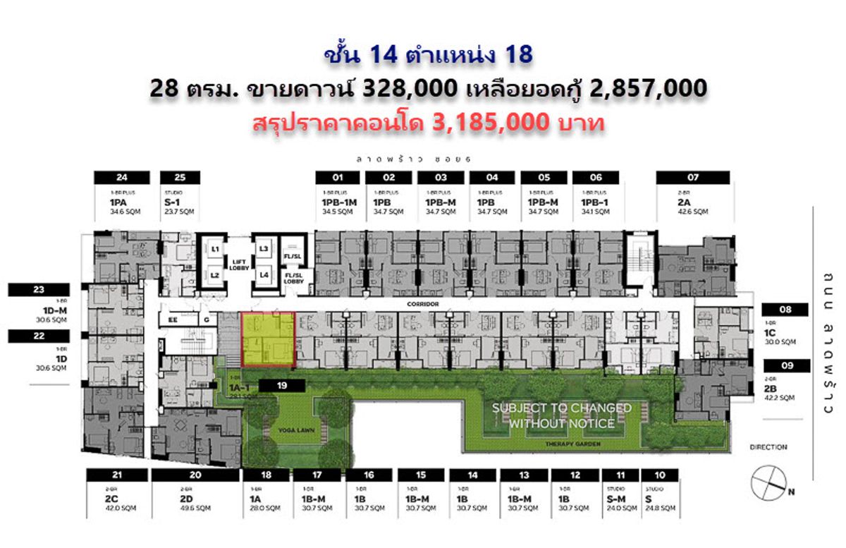 ขายคอนโดลาดพร้าว เซ็นทรัลลาดพร้าว : ขายดาวน์ ถูกที่สุด Metris District Ladprao ชั้น 14 ขนาด 28 ตรม.